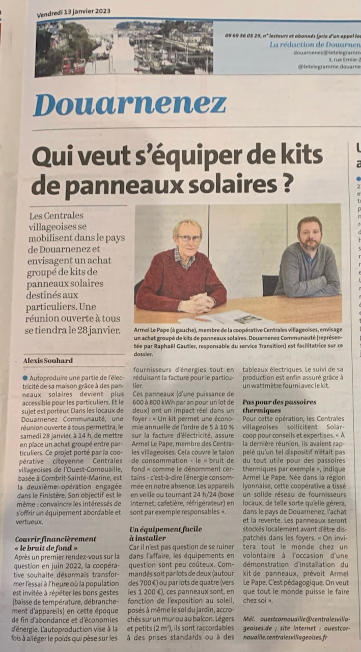 "Article du Télégramme paru le 13 janvier 2023 Article du Télégramme paru le 13 janvier 2023