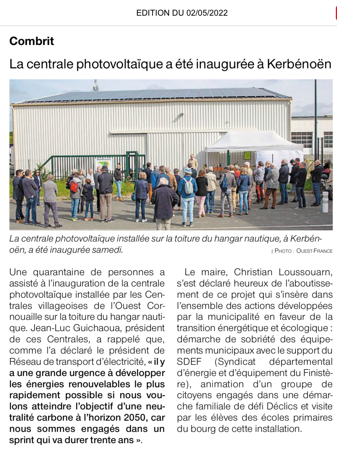 Article de Ouest-France du 2 mai 2022