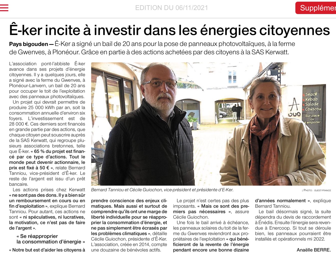 Article du Ouest-France en date du 6 novembre 2021 Article du Ouest-France en date du 6 novembre 2021